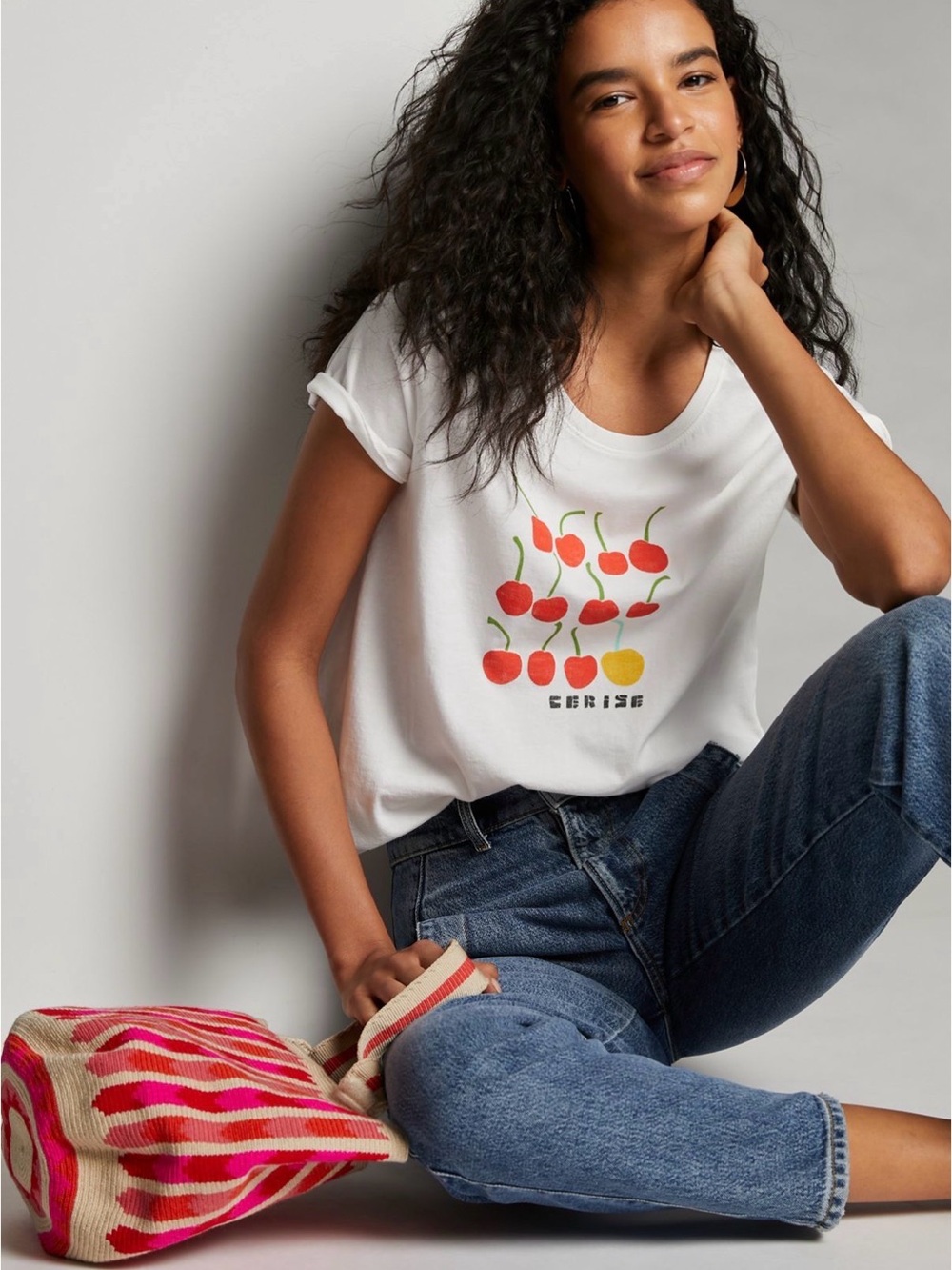Maeve Anthropologie Cerise Cherry Graphic Tee White XS